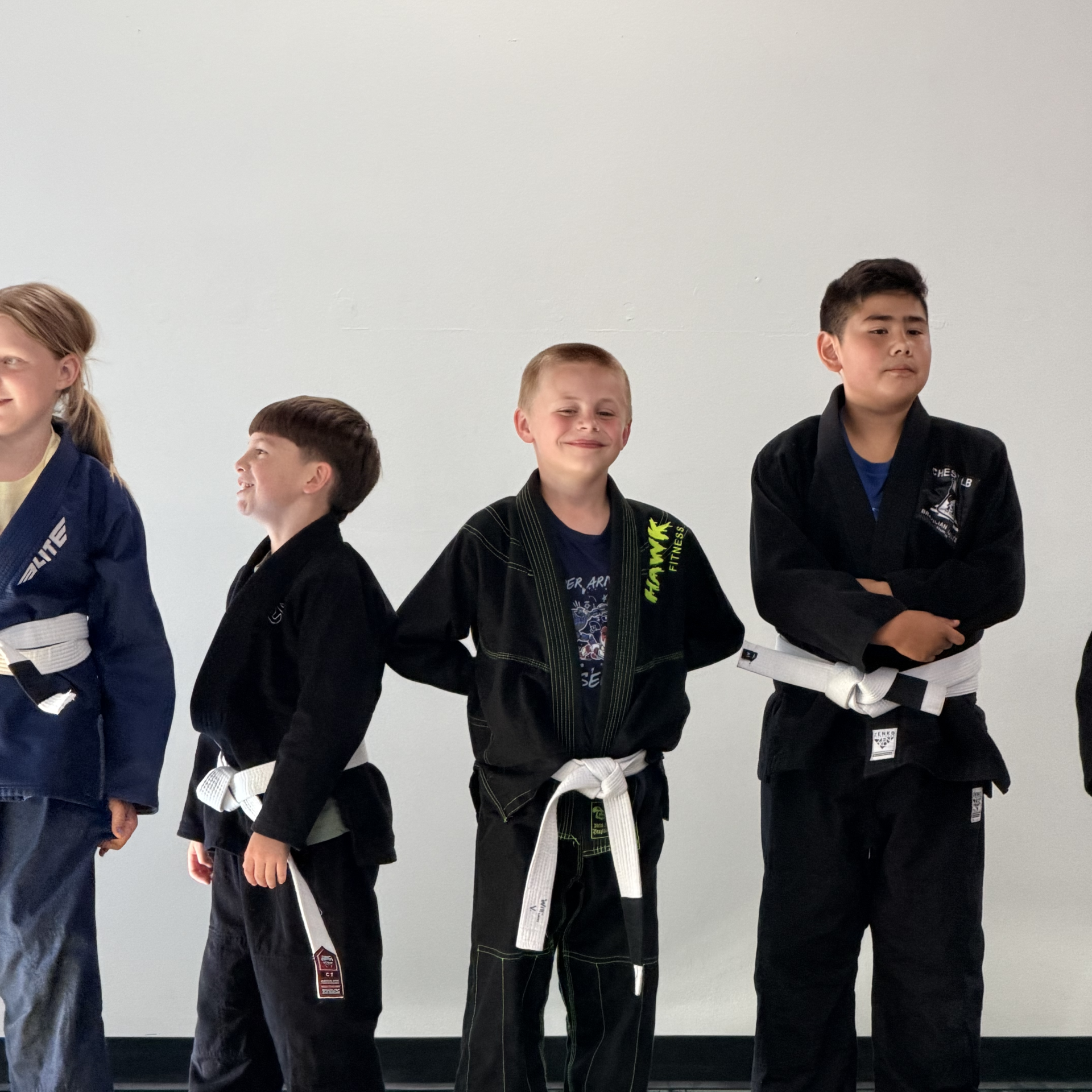 youth kids jiu jitsu class lined up belt promotions